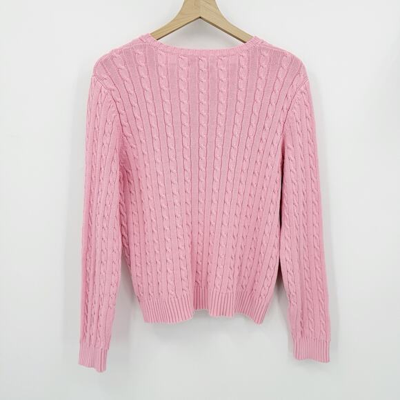 Lauren Ralph Lauren Pink Cable Knit Sweater Cotton RL Logo L Barbiecore Preppy - Picture 2 of 6